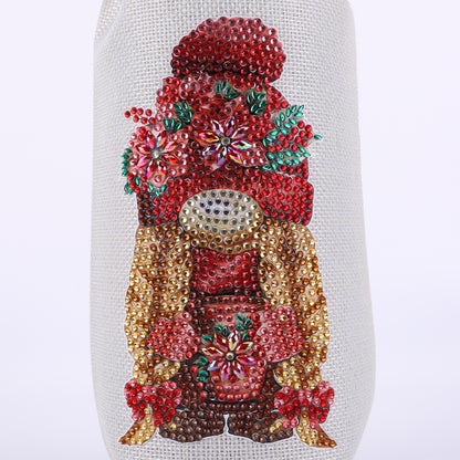 Diamond Painting Burlap Wine Gift Bags Label Liquor Bottle Covers (Gnome)