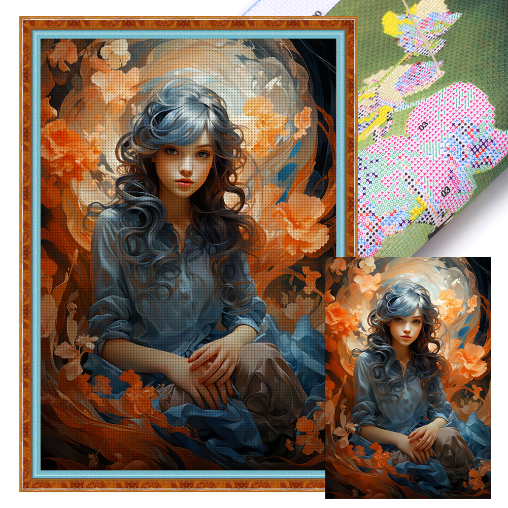 Flower Woman - 11CT Stamped Cross Stitch 50*70CM