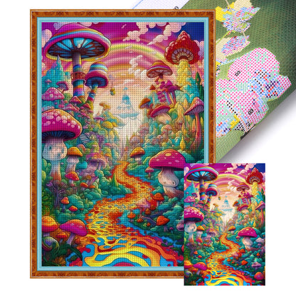 Mushroom House World - 11CT Stamped Cross Stitch 50*75CM