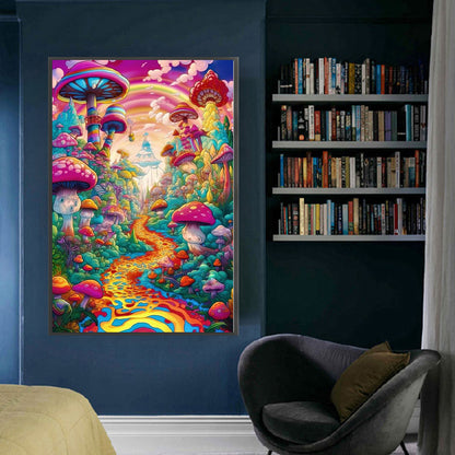 Mushroom House World - 11CT Stamped Cross Stitch 50*75CM