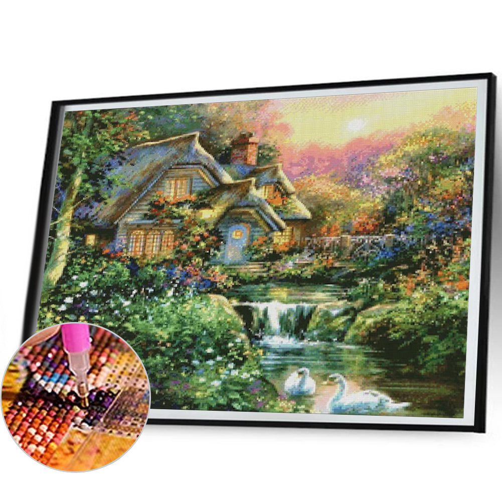 Houses River - Full Round Drill Diamond Painting 50*40CM