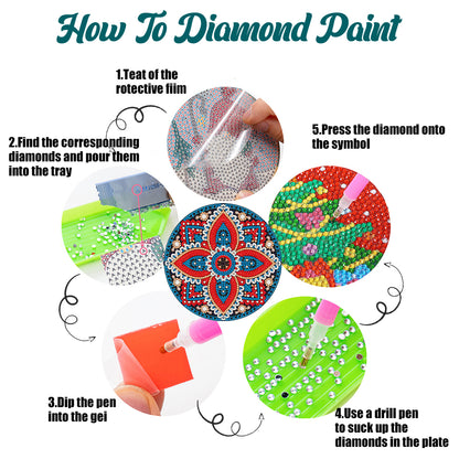 4 PCS Acrylic Mandala Diamond Painted Placemats Round Placemat with Holder