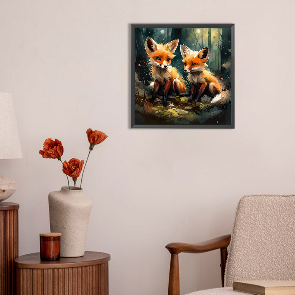 A Pair Of Red Foxes In The Forest - Full Round Drill Diamond Painting 30*30CM