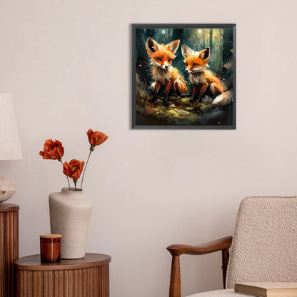 A Pair Of Red Foxes In The Forest - Full Round Drill Diamond Painting 30*30CM