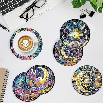8 PCS Acrylic Diamond Painting Art Coaster Crafts Kit with Holder(Moonlit Scene)