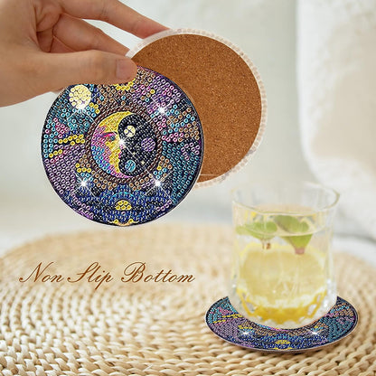 8 PCS Acrylic Diamond Painting Art Coaster Crafts Kit with Holder(Moonlit Scene)