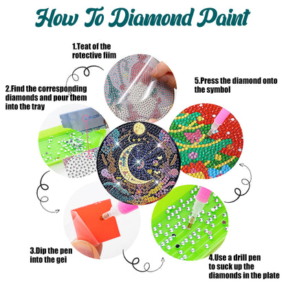 8 PCS Acrylic Diamond Painting Art Coaster Crafts Kit with Holder(Moonlit Scene)