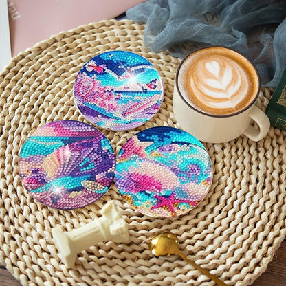 8 PCS Acrylic Diamond Painting Art Coaster Crafts Kit with Holder(Seafront View)