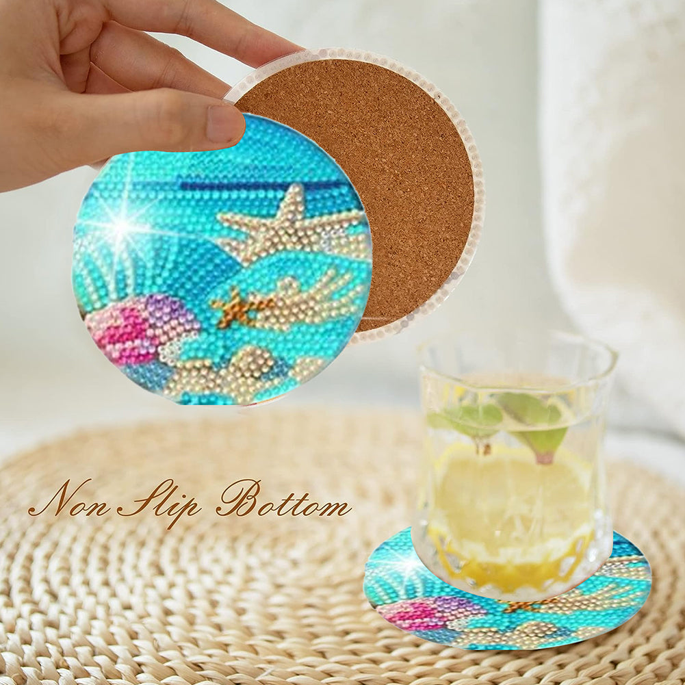 8 PCS Acrylic Diamond Painting Art Coaster Crafts Kit with Holder(Seafront View)