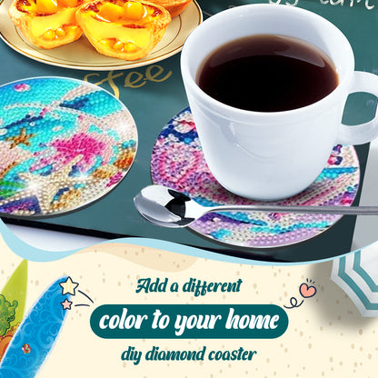 8 PCS Acrylic Diamond Painting Art Coaster Crafts Kit with Holder(Seafront View)