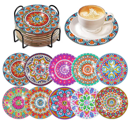 8 Pcs Acrylic Diamond Painting Art Coasters Kit with Holder (Beautiful Mandara)
