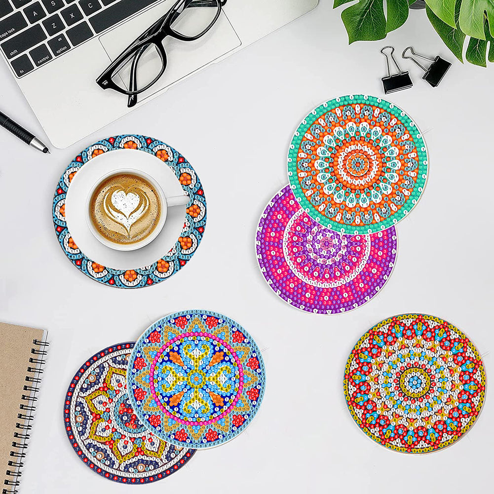 8 Pcs Acrylic Diamond Painting Art Coasters Kit with Holder (Beautiful Mandara)