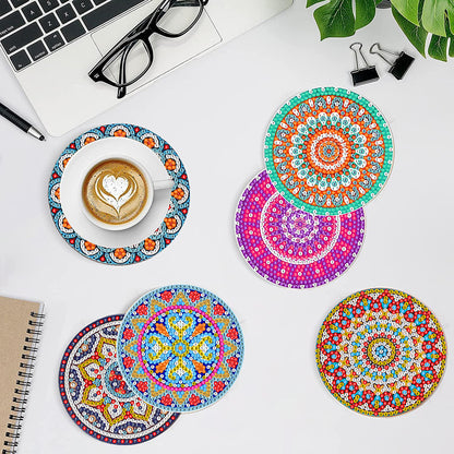 8 Pcs Acrylic Diamond Painting Art Coasters Kit with Holder (Beautiful Mandara)