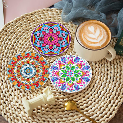 8 Pcs Acrylic Diamond Painting Art Coasters Kit with Holder (Beautiful Mandara)