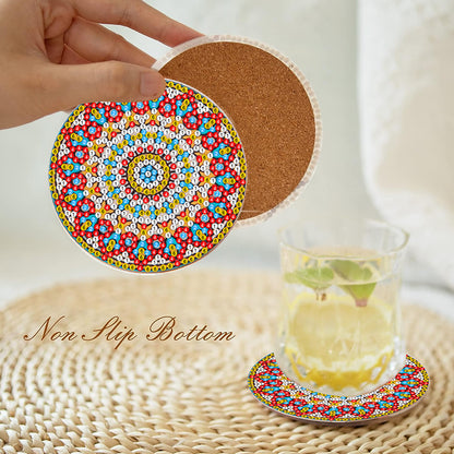 8 Pcs Acrylic Diamond Painting Art Coasters Kit with Holder (Beautiful Mandara)