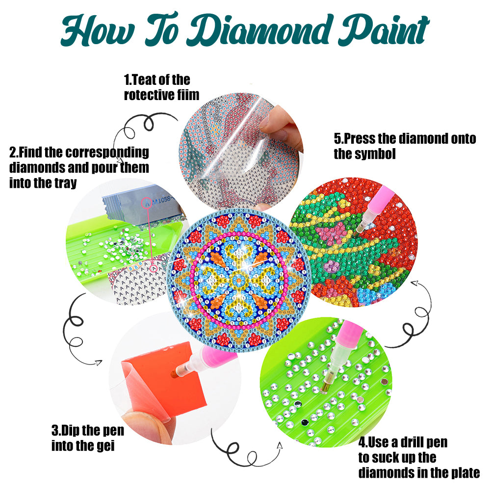 8 Pcs Acrylic Diamond Painting Art Coasters Kit with Holder (Beautiful Mandara)