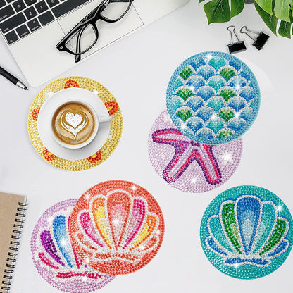 8 Pcs Acrylic Diamond Painting Art Coasters Kit with Holder (Ocean Pattern)