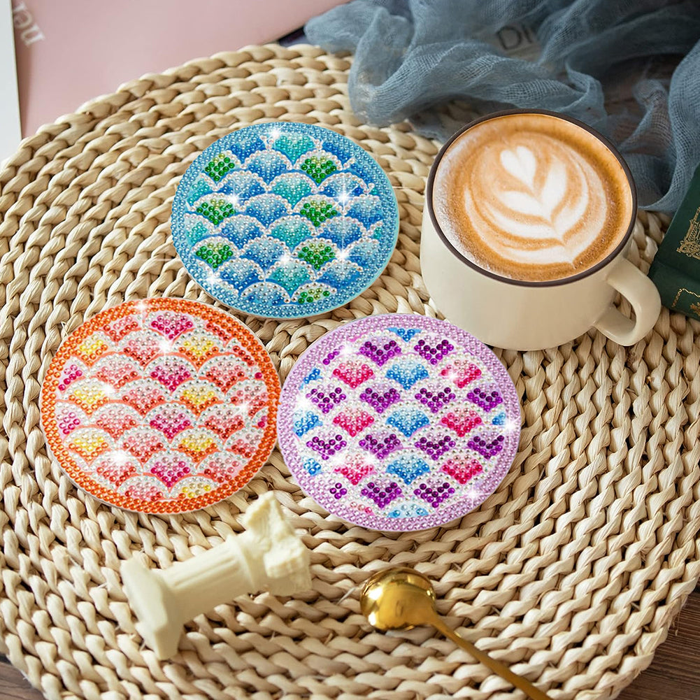 8 Pcs Acrylic Diamond Painting Art Coasters Kit with Holder (Ocean Pattern)