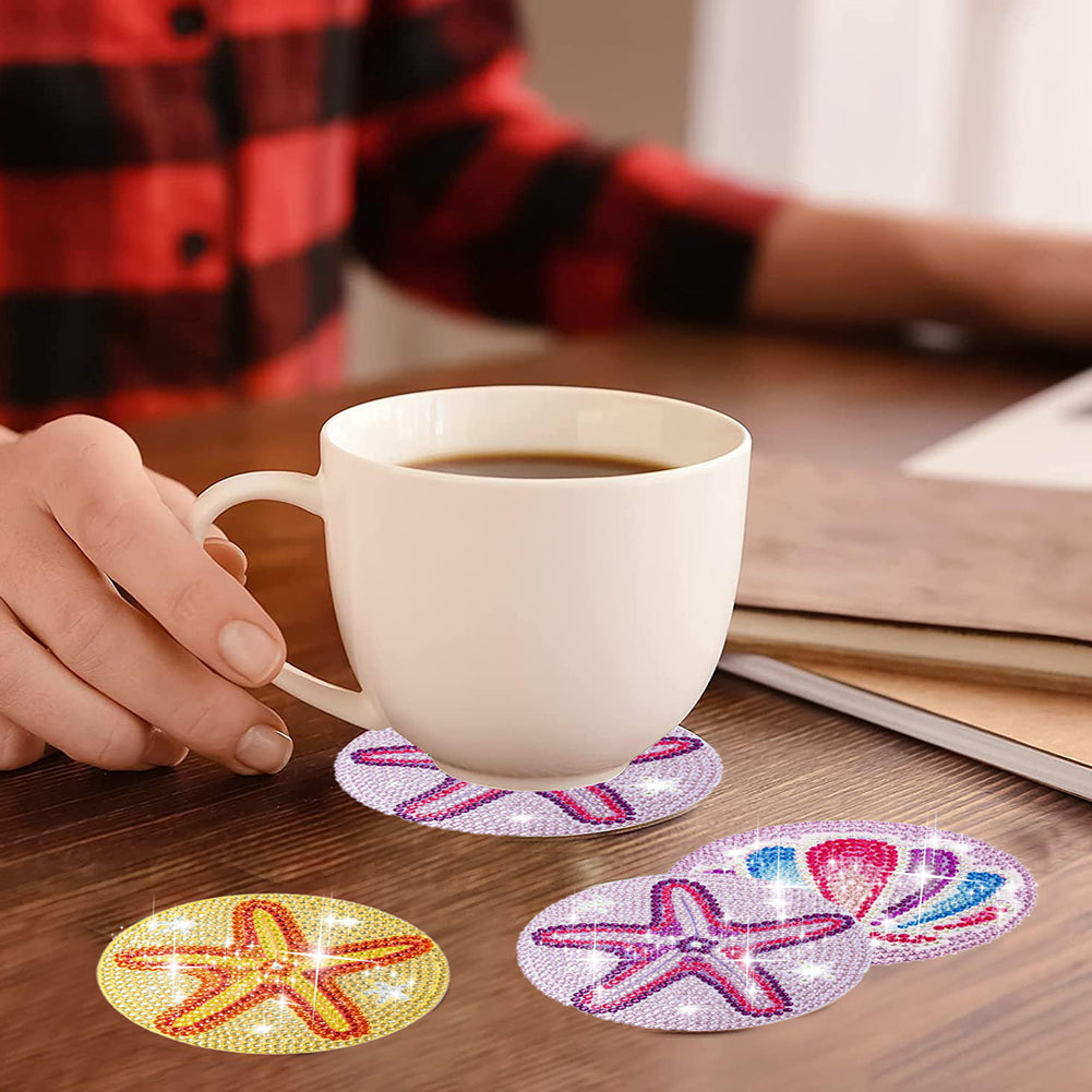 8 Pcs Acrylic Diamond Painting Art Coasters Kit with Holder (Ocean Pattern)