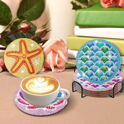 8 Pcs Acrylic Diamond Painting Art Coasters Kit with Holder (Ocean Pattern)