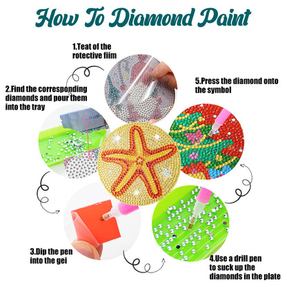 8 Pcs Acrylic Diamond Painting Art Coasters Kit with Holder (Ocean Pattern)