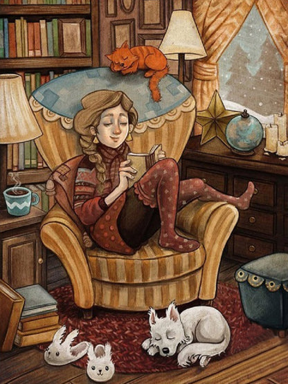 Girl Reading Book - Full Round Drill Diamond Painting 30*40CM
