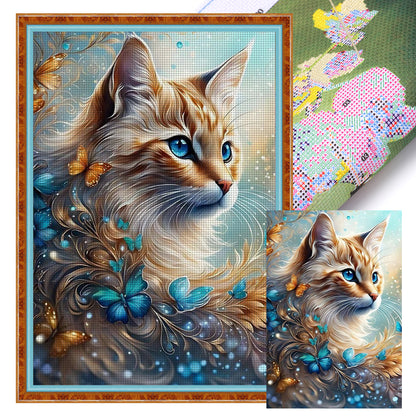 Flowers And Cat - 11CT Stamped Cross Stitch 40*60CM