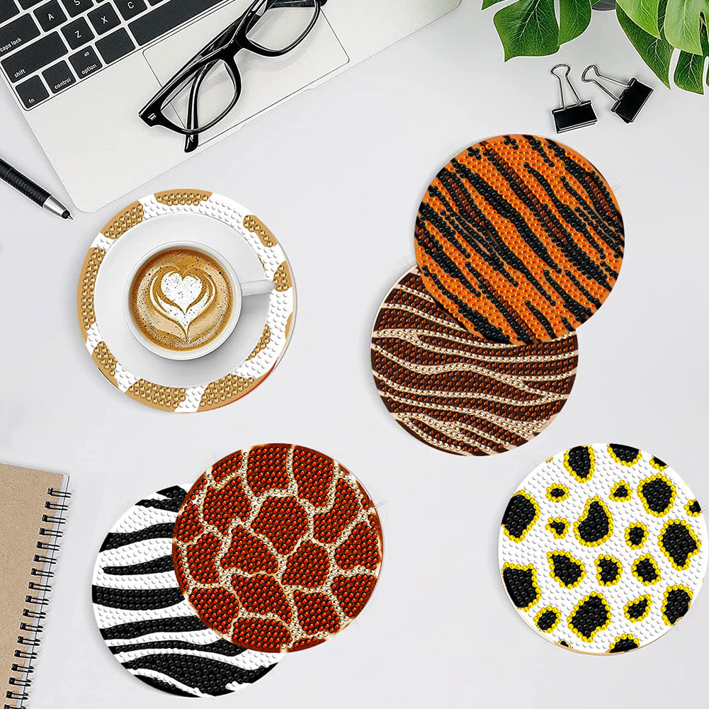 8 Pcs Wooden DIY Diamond Painting Art Coaster Kit with Holder (Animal Texture)