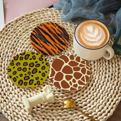 8 Pcs Wooden DIY Diamond Painting Art Coaster Kit with Holder (Animal Texture)