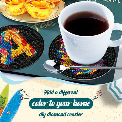 8 Pcs Wooden DIY Diamond Painting Art Coaster Kit with Holder (Alphabet)