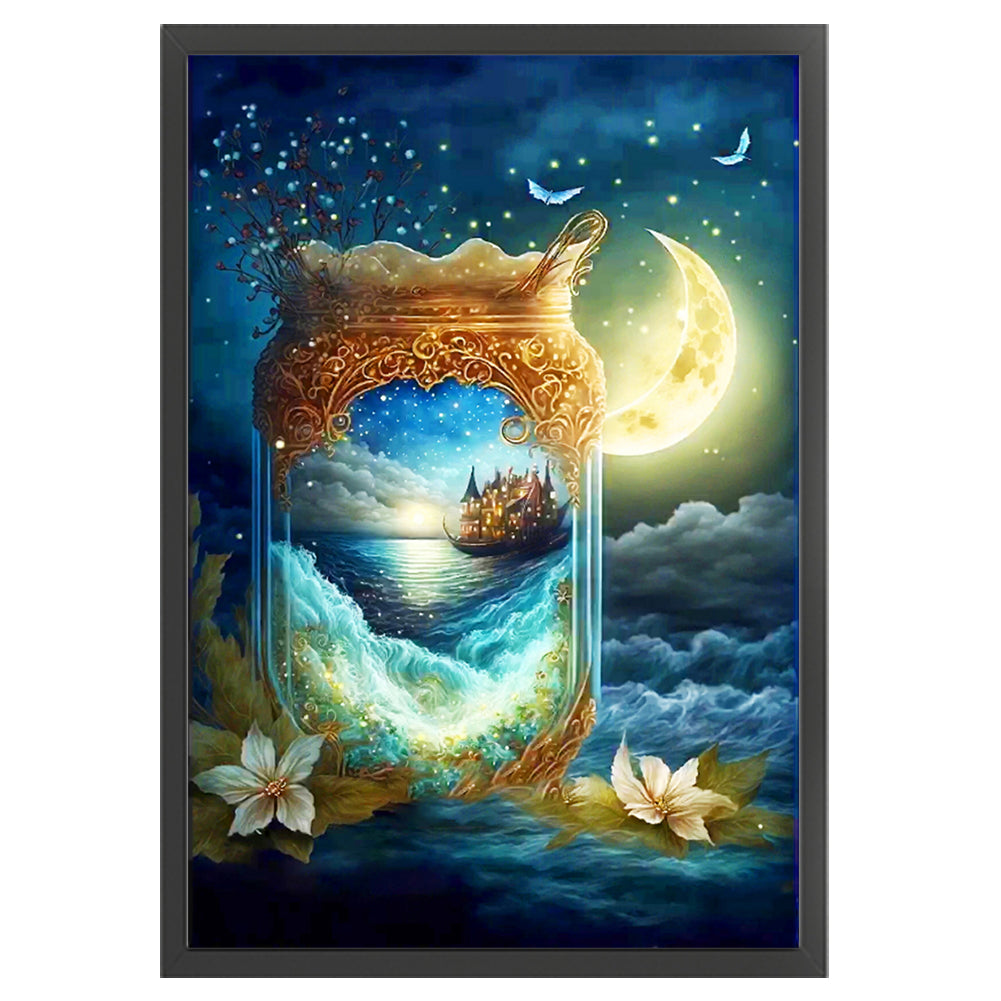Scenery In A Bottle Under The Moon - 11CT Stamped Cross Stitch 50*75CM