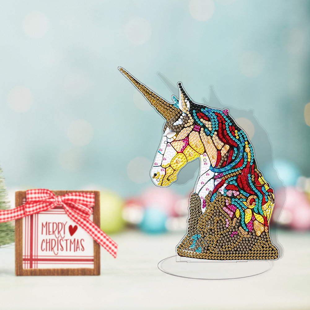 Diamond Painting Desktop Decor with Light for Office Desktop Decor (Unicorn)