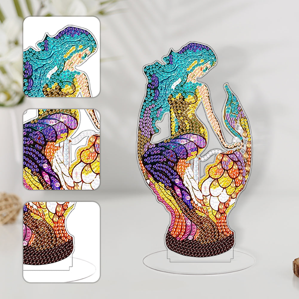 Diamond Painting Desktop Decor with Light for Office Decor (Blue-Haired Mermaid)