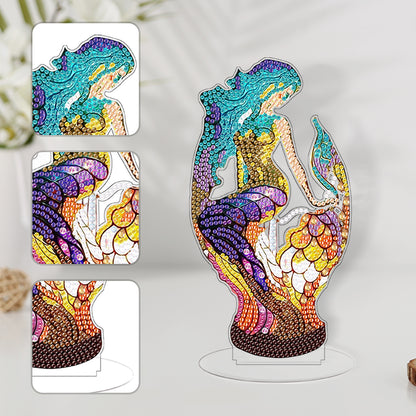 Diamond Painting Desktop Decor with Light for Office Decor (Blue-Haired Mermaid)
