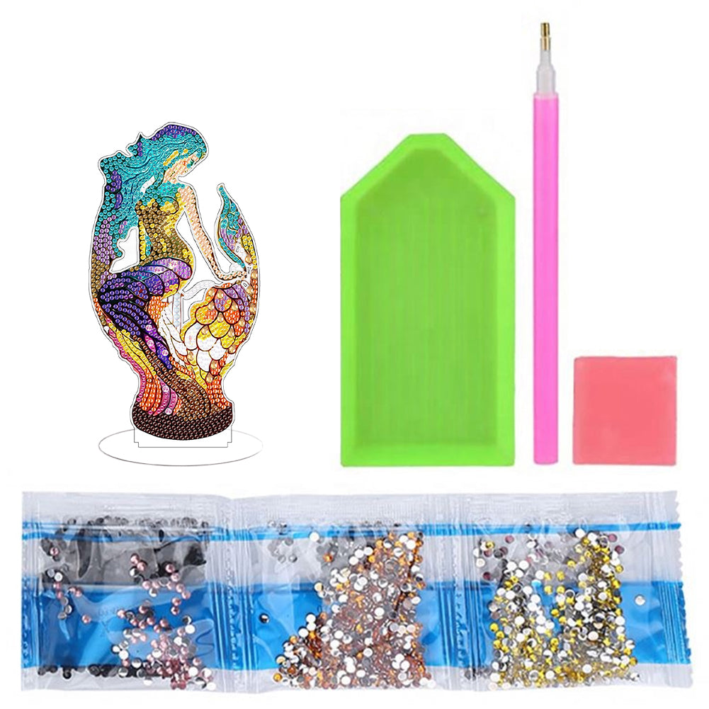 Diamond Painting Desktop Decor with Light for Office Decor (Blue-Haired Mermaid)