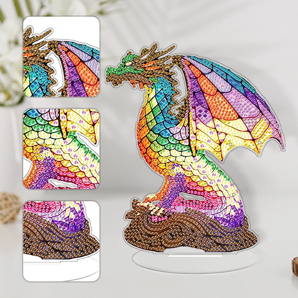 Diamond Painting Desktop Decoration with Light for Office Desktop Decor (Dragon)