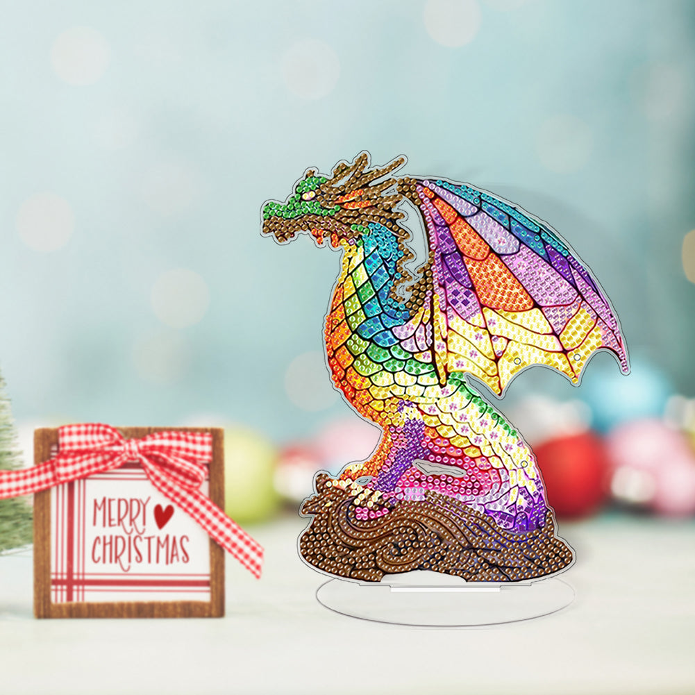 Diamond Painting Desktop Decoration with Light for Office Desktop Decor (Dragon)