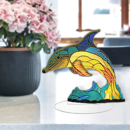 Diamond Painting Desktop Decor with Light for Office Desktop Decor (Dolphin)
