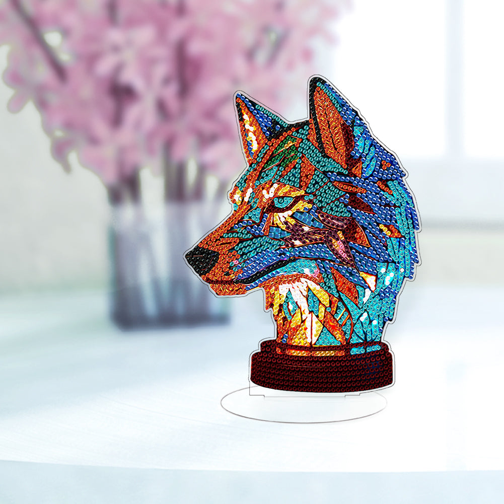 Diamond Painting Desktop Decoration with Light for Office Desktop Decor (Wolf)