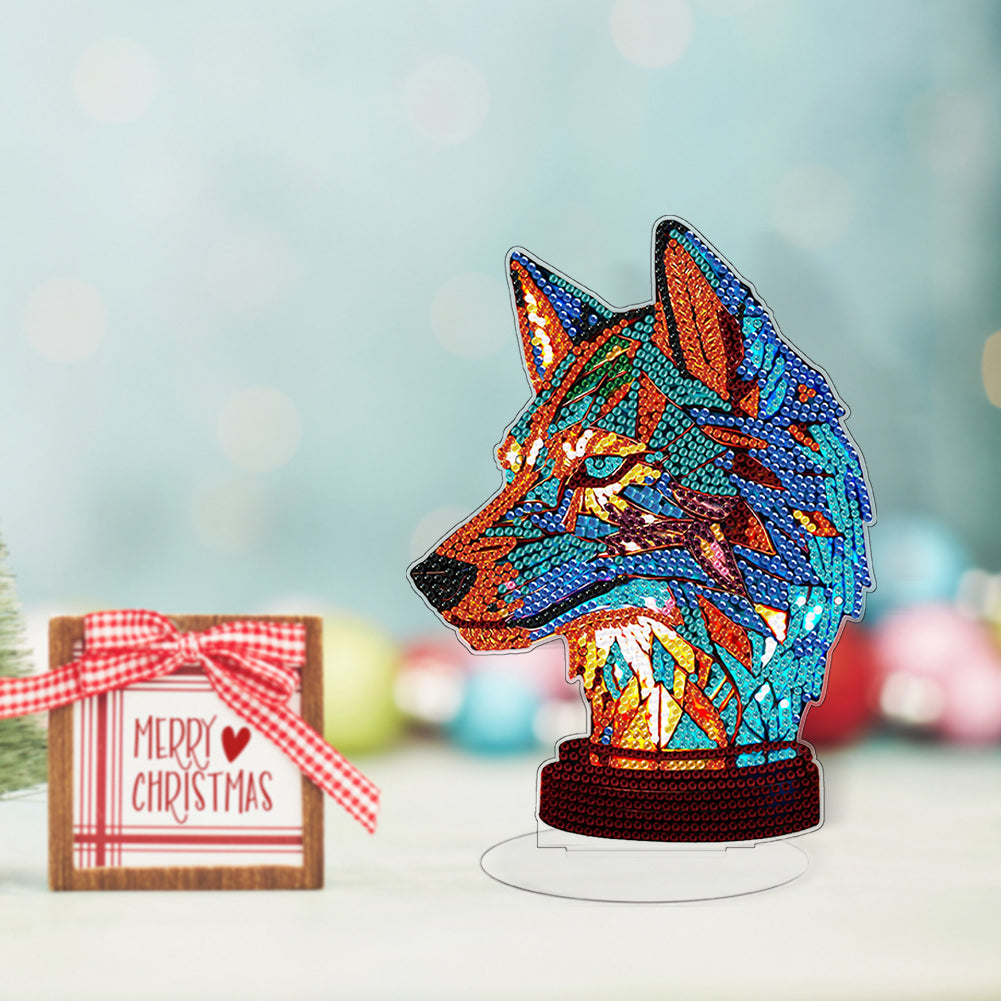 Diamond Painting Desktop Decoration with Light for Office Desktop Decor (Wolf)