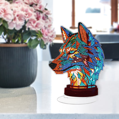 Diamond Painting Desktop Decoration with Light for Office Desktop Decor (Wolf)