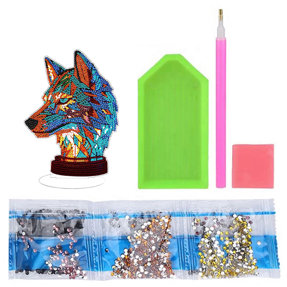 Diamond Painting Desktop Decoration with Light for Office Desktop Decor (Wolf)