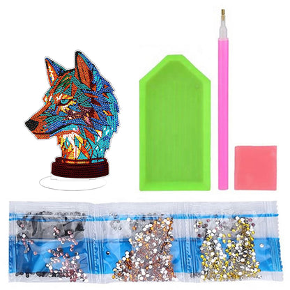 Diamond Painting Desktop Decoration with Light for Office Desktop Decor (Wolf)