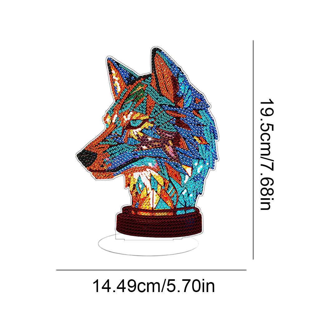 Diamond Painting Desktop Decoration with Light for Office Desktop Decor (Wolf)