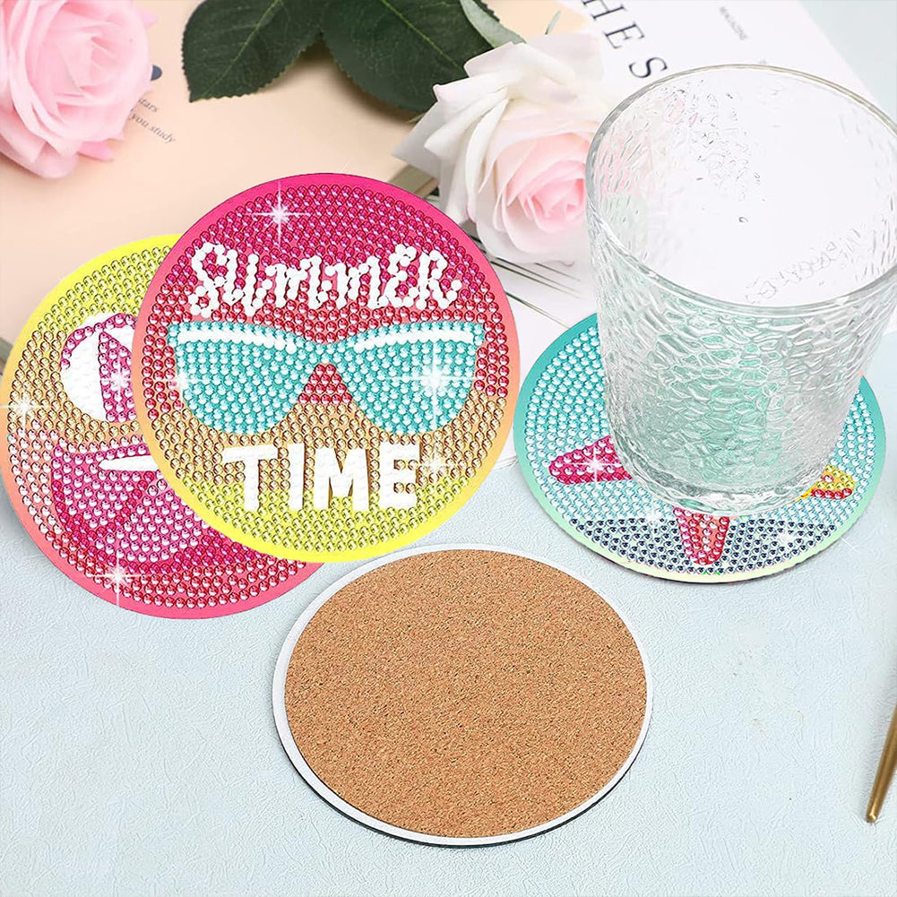 8 Pcs Wooden DIY Diamond Painting Coasters Kits with Holder (Colourful Holiday)