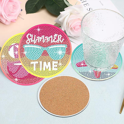 8 Pcs Wooden DIY Diamond Painting Coasters Kits with Holder (Colourful Holiday)
