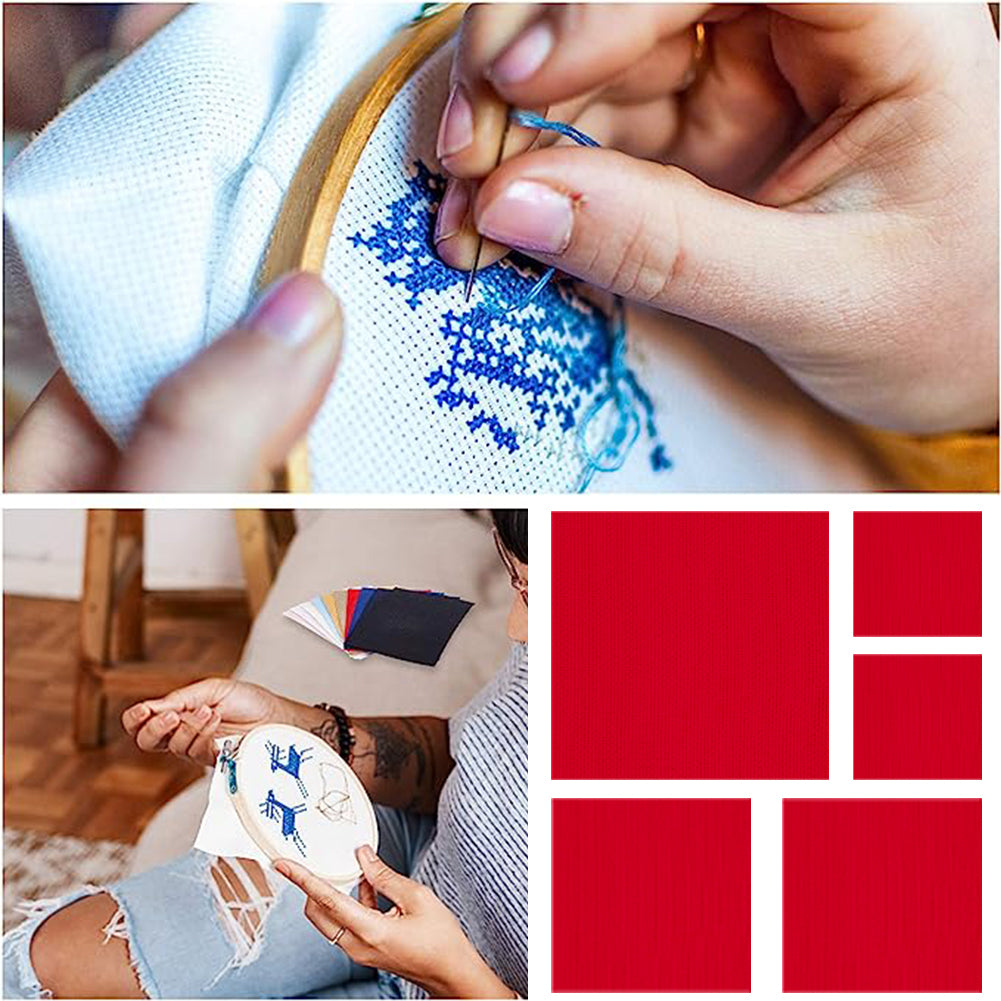 5 Pcs 14 Count Red Cross Stitch Cloth Classic Embroidery Fabric (11.8x11.8in)