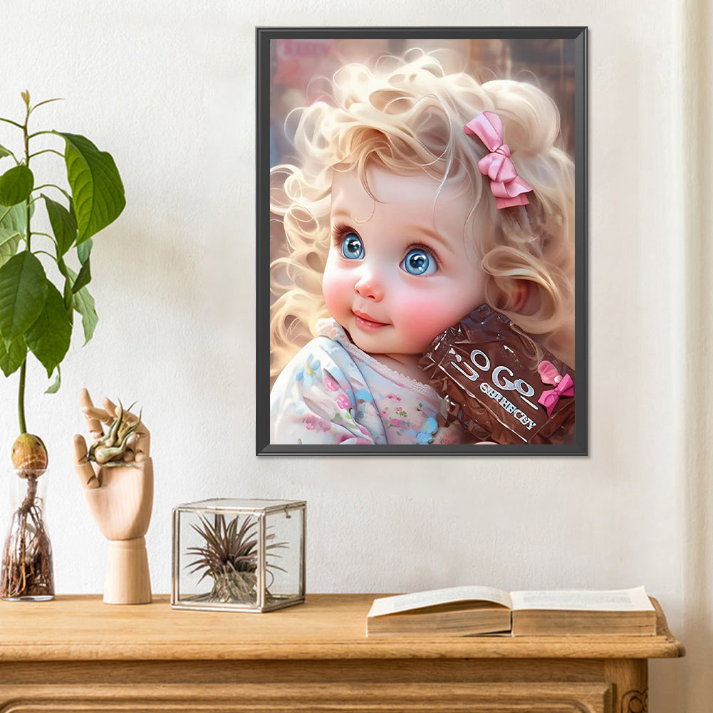 Curly Hair Big Eyed Girl - Full Round Drill Diamond Painting 30*40CM