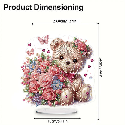 Acrylic Diamond Painting Desktop Decoration for Office Desktop Decor (Rose Bear)