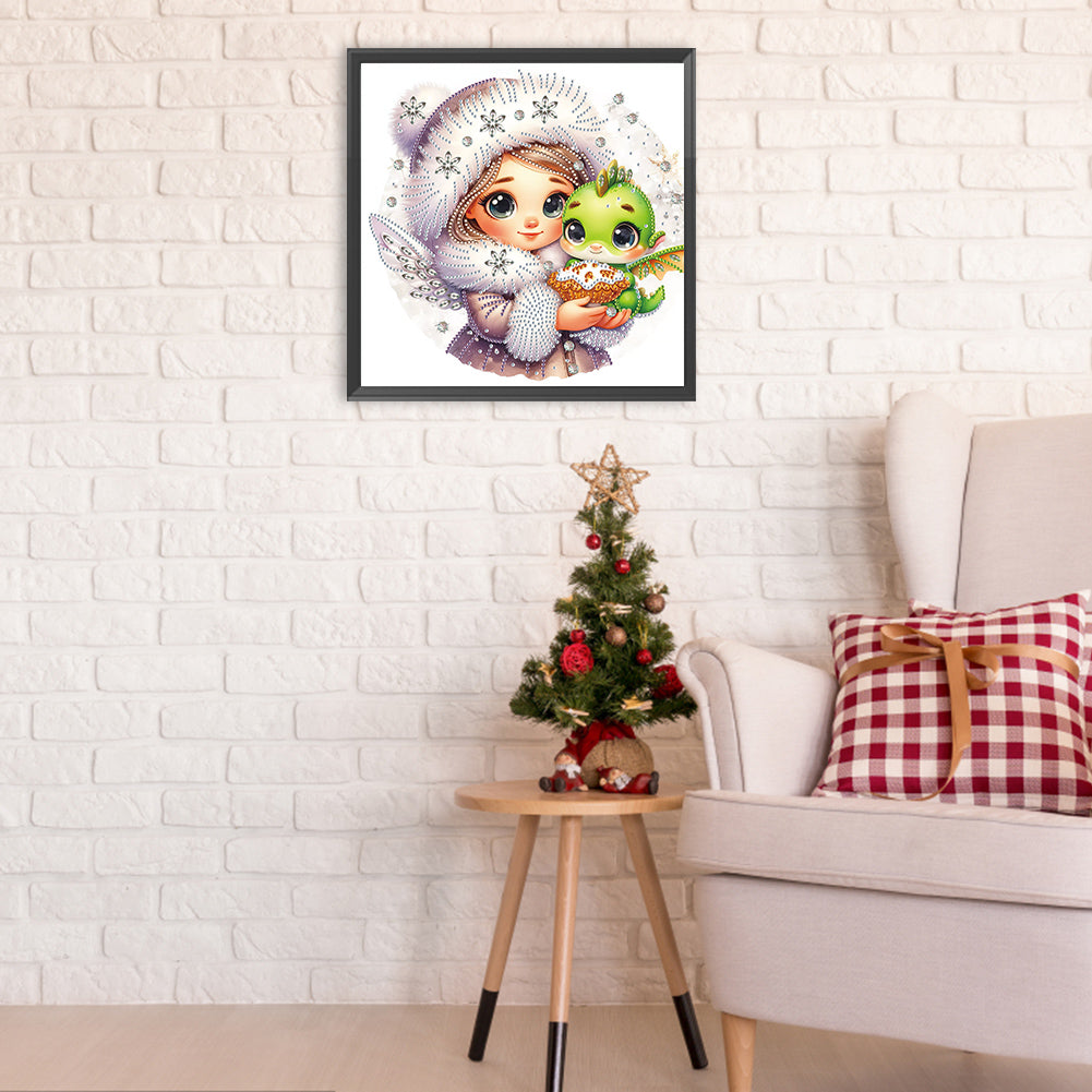 Blonde Girl And Dragon - Special Shaped Drill Diamond Painting 30*30CM